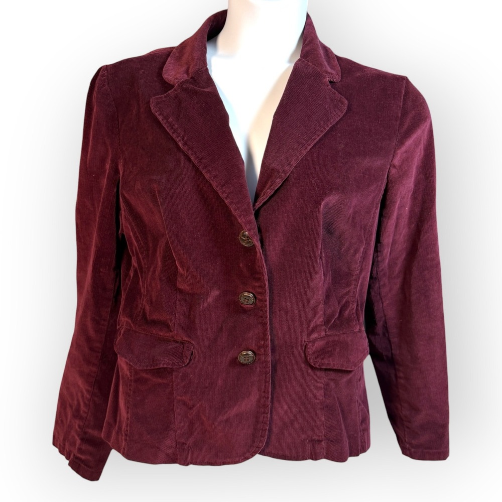 Burgundy Corduroy Blazer Jacket XL Vtg Wine Red Dark Academia Stretch Fitted 90s